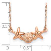 14K Rose Brushed & Polished Sand Dollar Starfish Necklace-SF2670-17