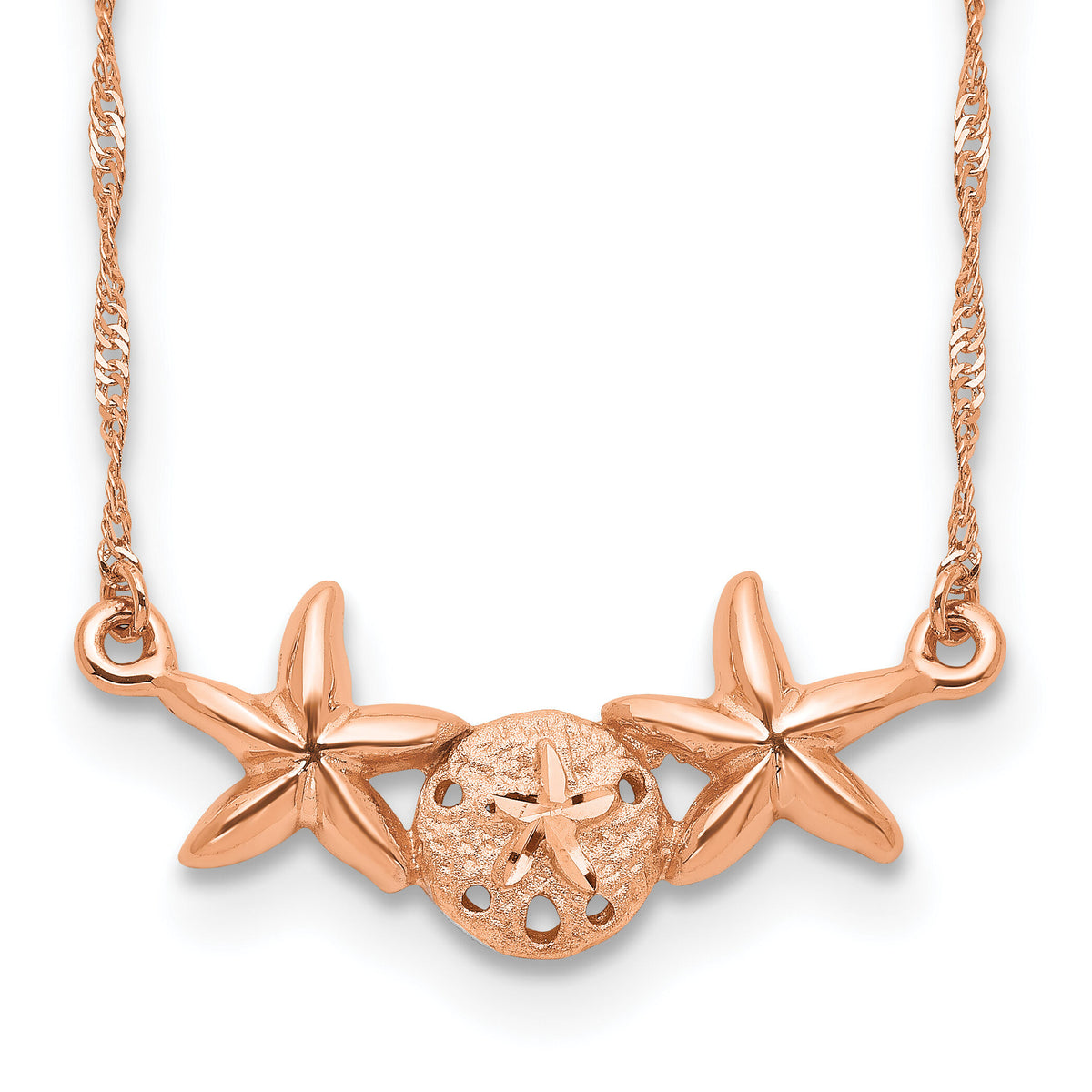 14K Rose Brushed & Polished Sand Dollar Starfish Necklace-SF2670-17