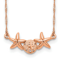 14K Rose Brushed & Polished Sand Dollar Starfish Necklace-SF2670-17
