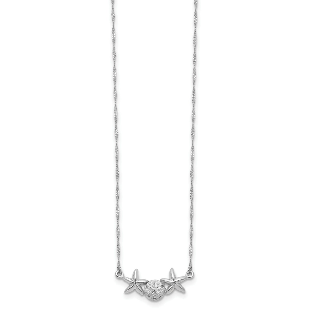 14K White Brushed & Polished Sand Dollar Starfish Necklace-SF2671-17