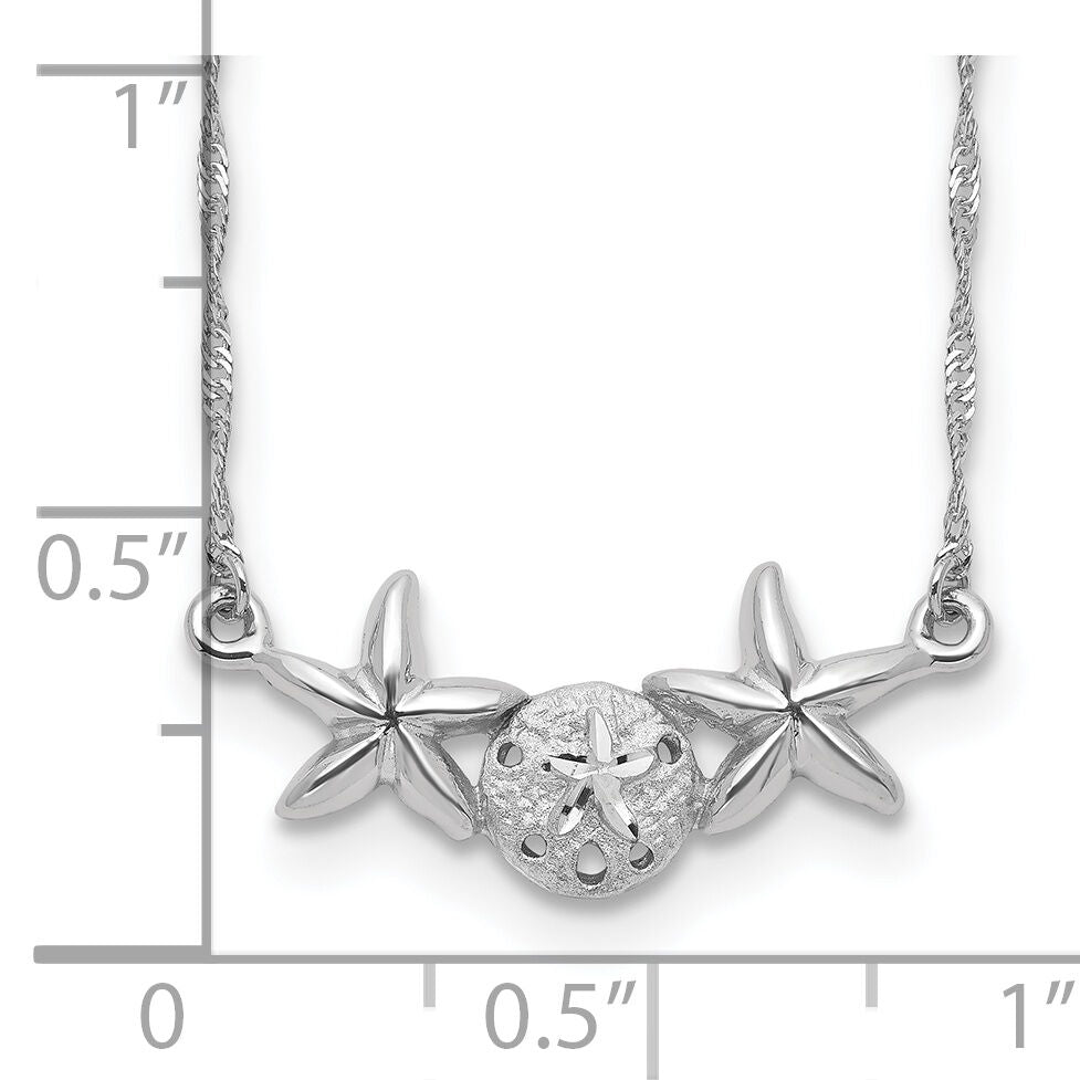14K White Brushed & Polished Sand Dollar Starfish Necklace-SF2671-17