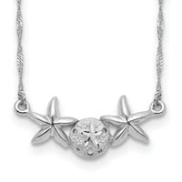14K White Brushed & Polished Sand Dollar Starfish Necklace-SF2671-17
