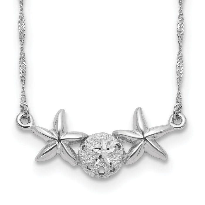 14K White Brushed & Polished Sand Dollar Starfish Necklace-SF2671-17