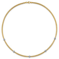 14k Polished w/Rhodium D/C Bead Flexible Mesh Necklace-SF2684-18