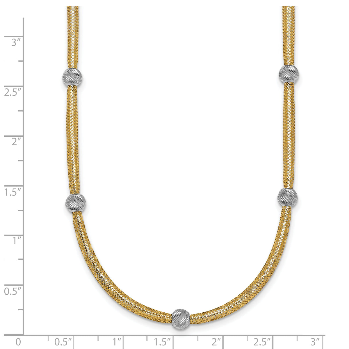 14k Polished w/Rhodium D/C Bead Flexible Mesh Necklace-SF2684-18