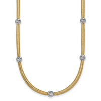 14k Polished w/Rhodium D/C Bead Flexible Mesh Necklace-SF2684-18