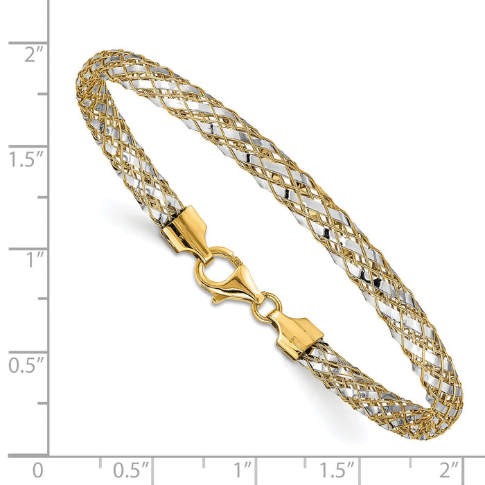 14K with Rhodium Woven Mesh Bracelet-SF2685-7.5