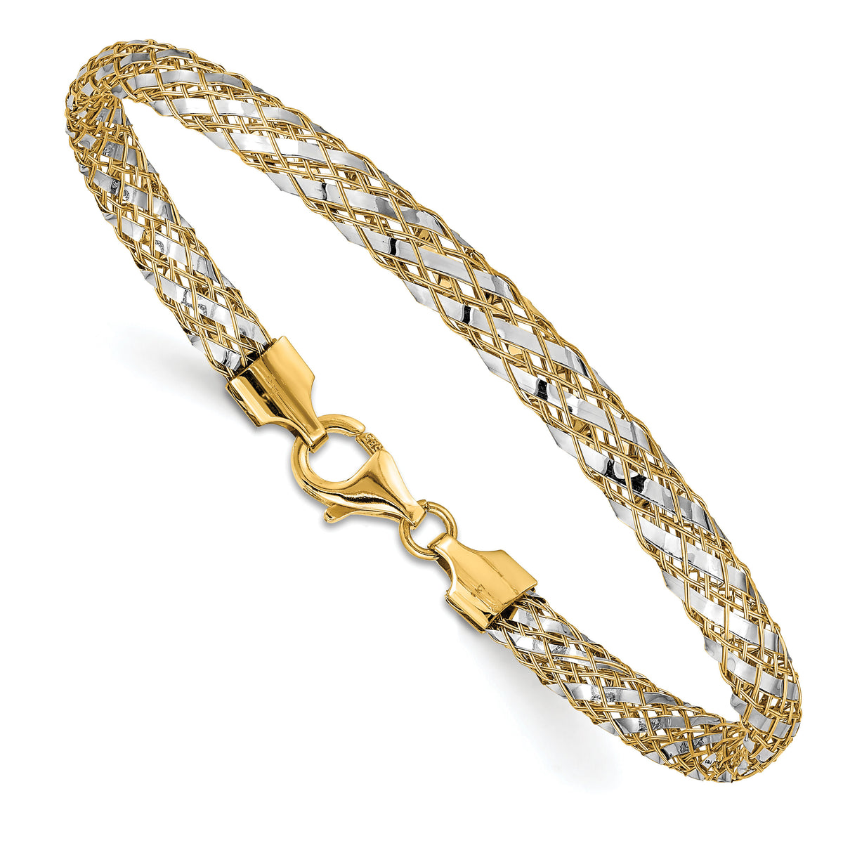 14K with Rhodium Woven Mesh Bracelet-SF2685-7.5