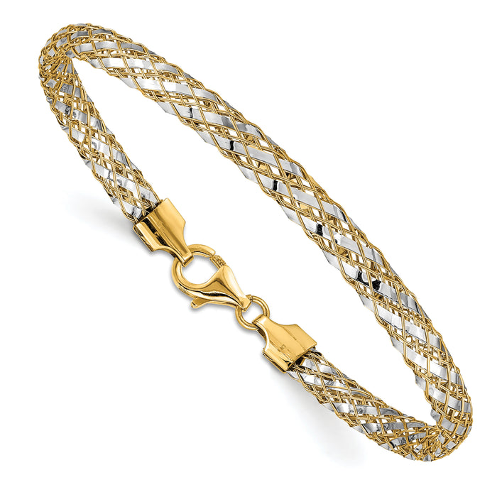14K with Rhodium Woven Mesh Bracelet-SF2685-7.5