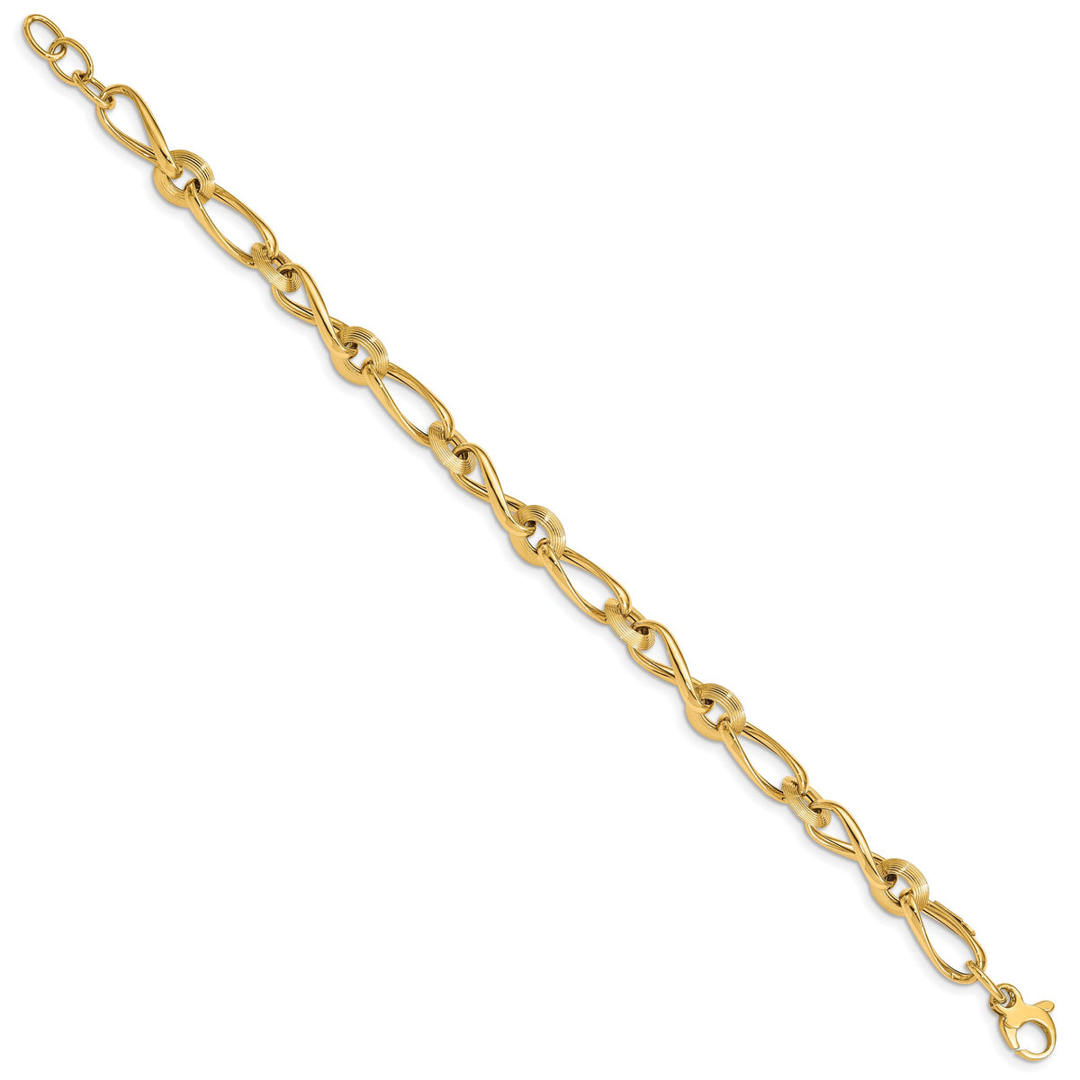 14K Polished & Grooved with .5 in ext. Fancy Link Bracelet-SF2716-8