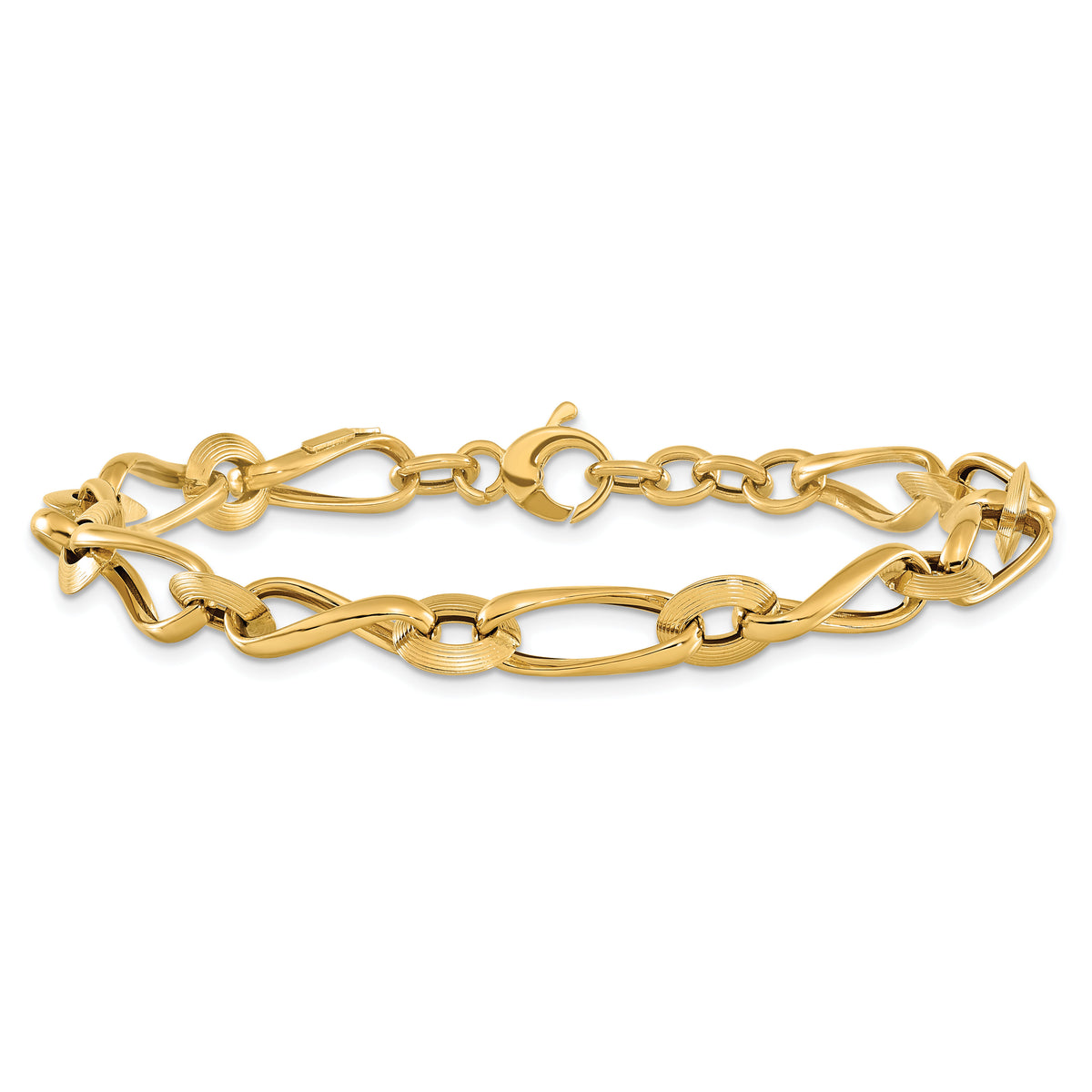 14K Polished & Grooved with .5 in ext. Fancy Link Bracelet-SF2716-8