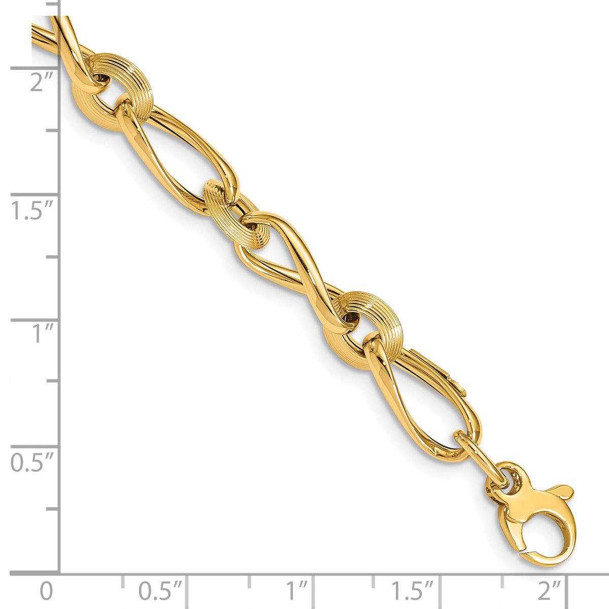 14K Polished & Grooved with .5 in ext. Fancy Link Bracelet-SF2716-8