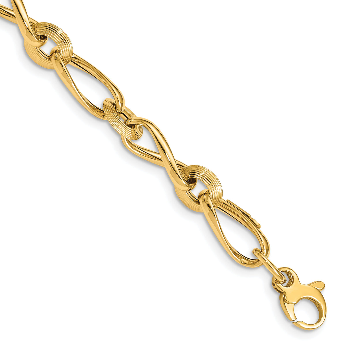 14K Polished & Grooved with .5 in ext. Fancy Link Bracelet-SF2716-8