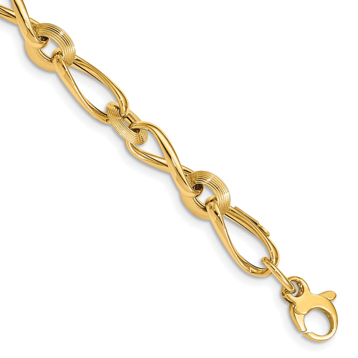 14K Polished & Grooved with .5 in ext. Fancy Link Bracelet-SF2716-8