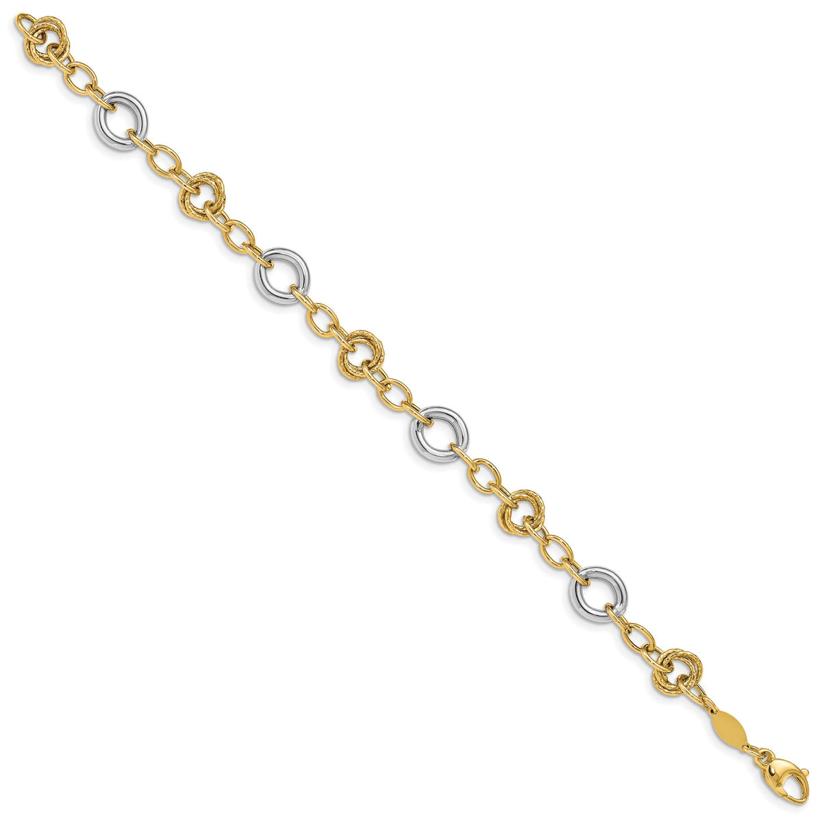 14K Two-tone Fancy Circles Cable Link Bracelet-SF2718-7.5