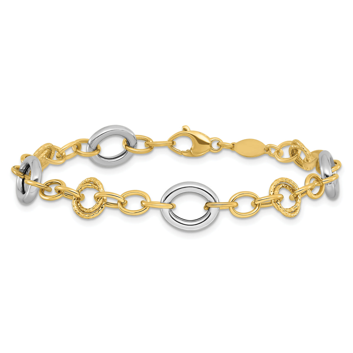 14K Two-tone Fancy Circles Cable Link Bracelet-SF2718-7.5