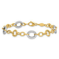 14K Two-tone Fancy Circles Cable Link Bracelet-SF2718-7.5