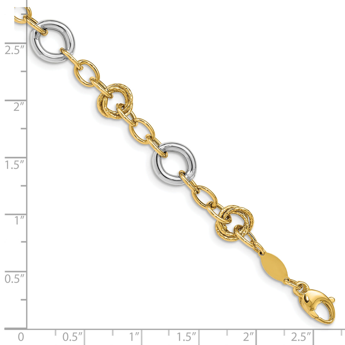 14K Two-tone Fancy Circles Cable Link Bracelet-SF2718-7.5