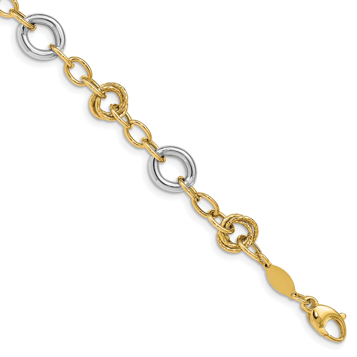 14K Two-tone Fancy Circles Cable Link Bracelet-SF2718-7.5