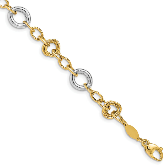 14K Two-tone Fancy Circles Cable Link Bracelet-SF2718-7.5