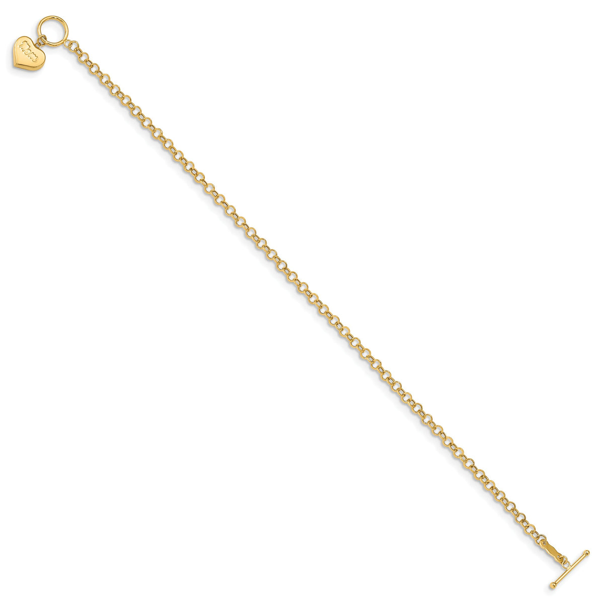 14k Puffed Mom Heart Toggle Bracelet-SF2724-7.5