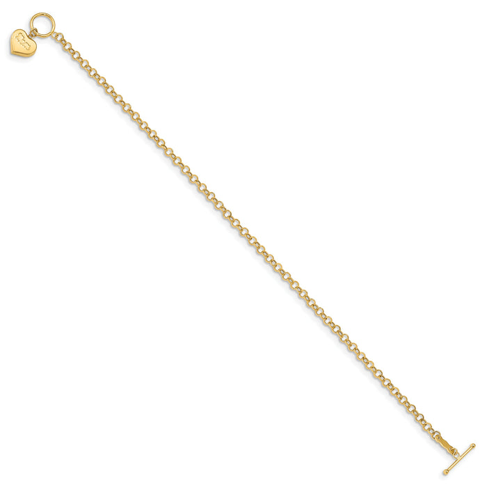 14k Puffed Mom Heart Toggle Bracelet-SF2724-7.5