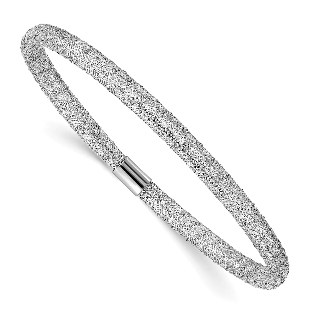 14k with White Rhodium Plating Stretch Mesh Bracelet-SF2742W