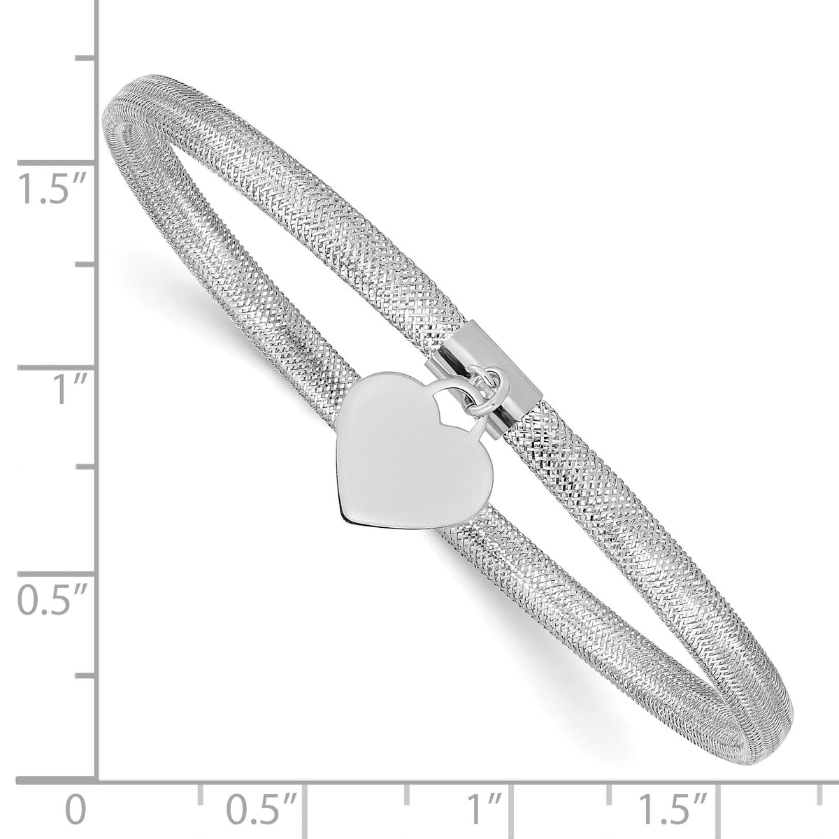14k with White Rhodium Plating Heart Stretch Mesh Bracelet-SF2749W