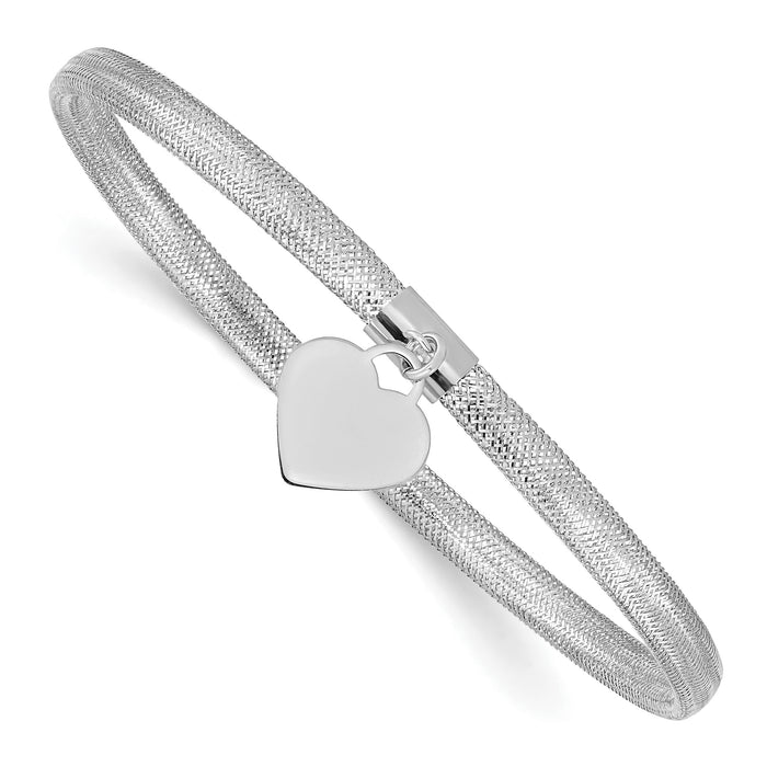 14k with White Rhodium Plating Heart Stretch Mesh Bracelet-SF2749W