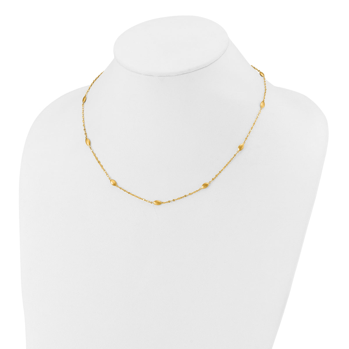 14k Diamond-cut w/Satin Oval Beads Necklace-SF2754-18