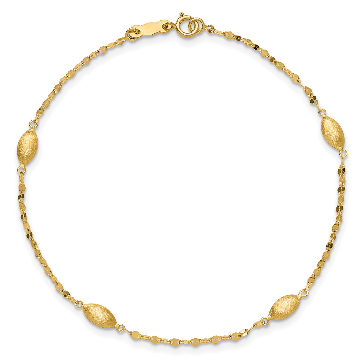 14k Diamond-cut w/Satin Oval Beads Bracelet-SF2754-7.5