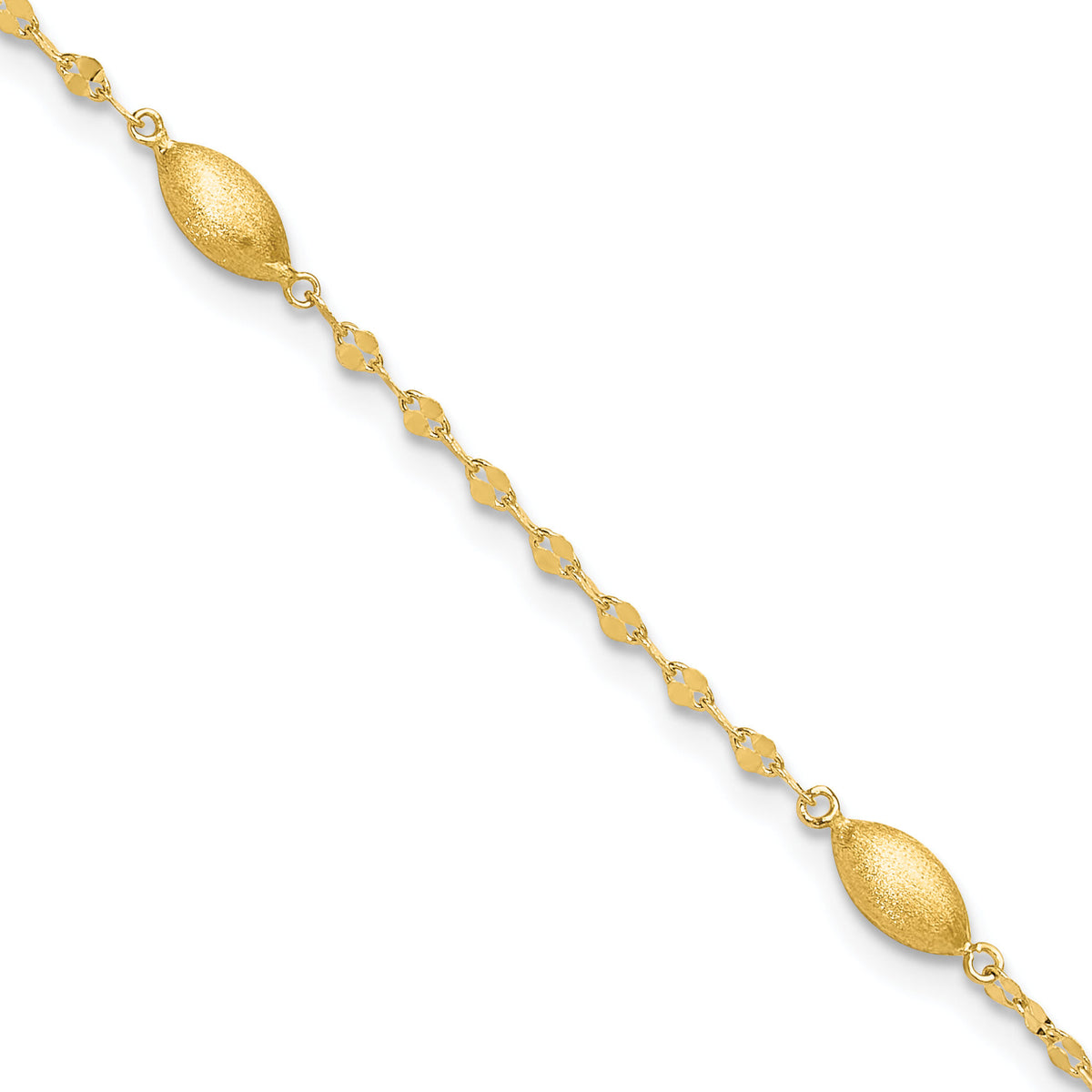 14k Diamond-cut w/Satin Oval Beads Bracelet-SF2754-7.5