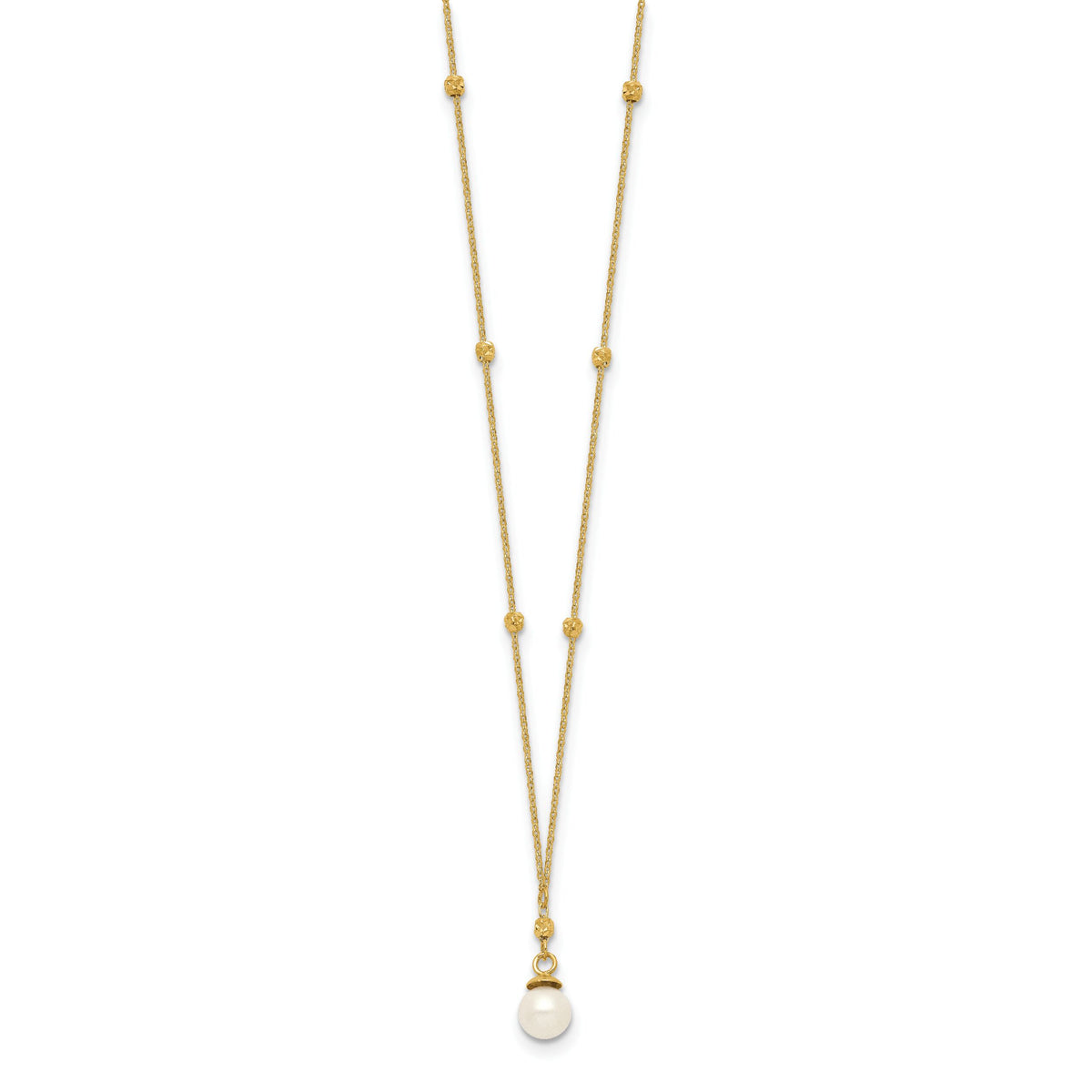 14k Beaded Chain w/5mm Freshwater Cultured Pearl Necklace-SF2763-18