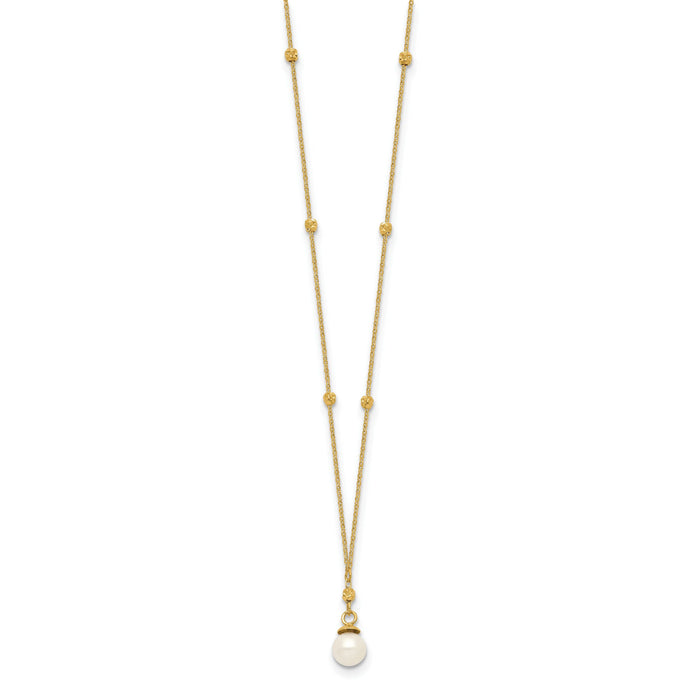 14k Beaded Chain w/5mm Freshwater Cultured Pearl Necklace-SF2763-18