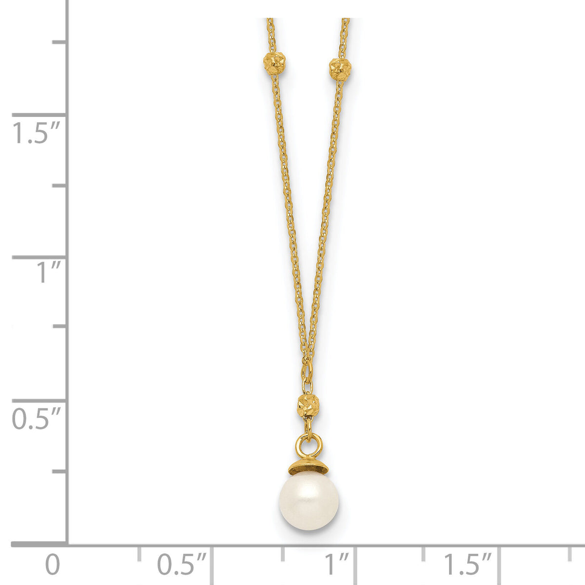14k Beaded Chain w/5mm Freshwater Cultured Pearl Necklace-SF2763-18