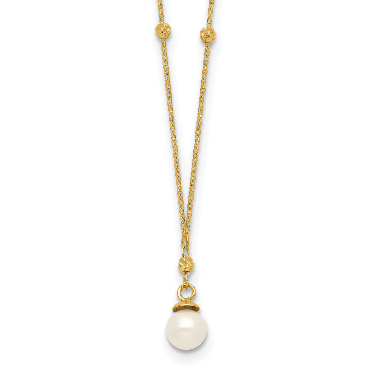 14k Beaded Chain w/5mm Freshwater Cultured Pearl Necklace-SF2763-18