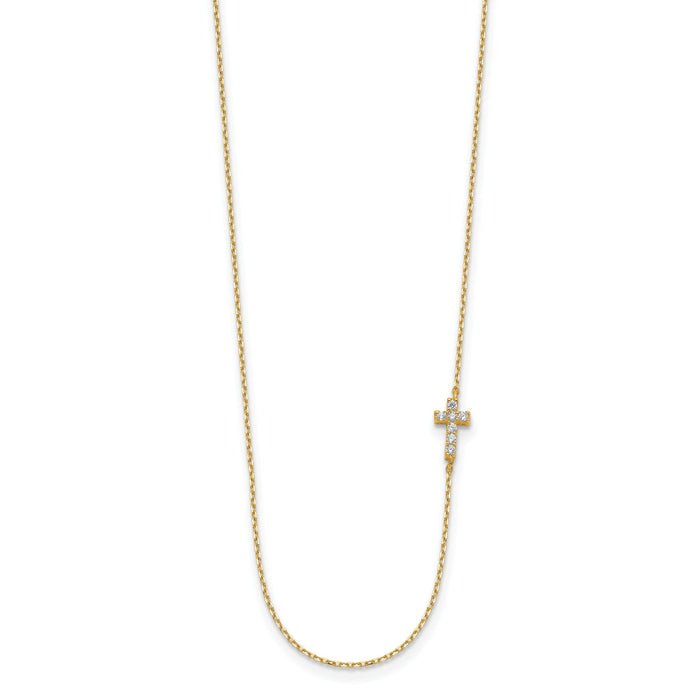 14K Small Cross CZ with 2IN EXT Necklace-SF2775-18