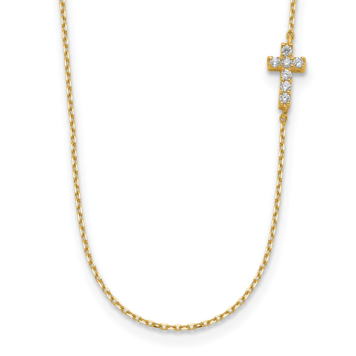 14K Small Cross CZ with 2IN EXT Necklace-SF2775-18