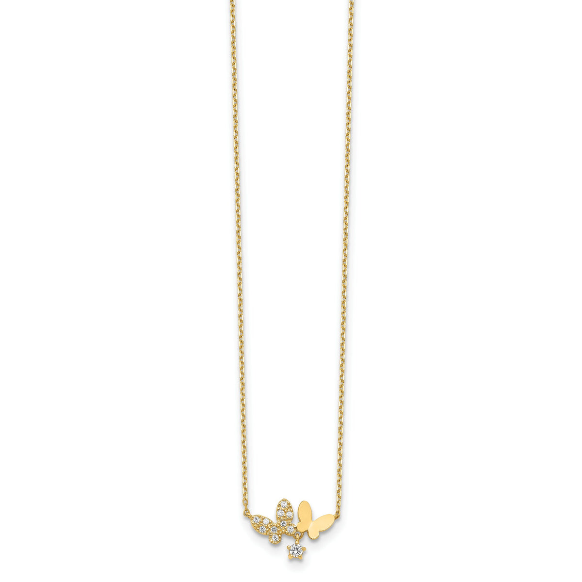 14K Butterflies CZ with 2IN EXT Necklace-SF2783-18