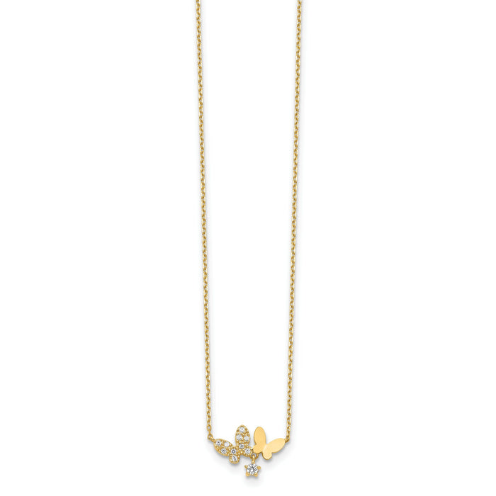 14K Butterflies CZ with 2IN EXT Necklace-SF2783-18