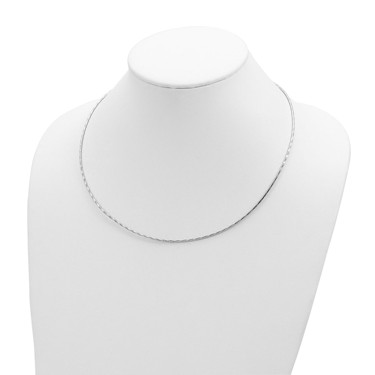 14K White Gold Polished w/2in. Ext. Round Twisted Omega Necklace-SF2798W-18