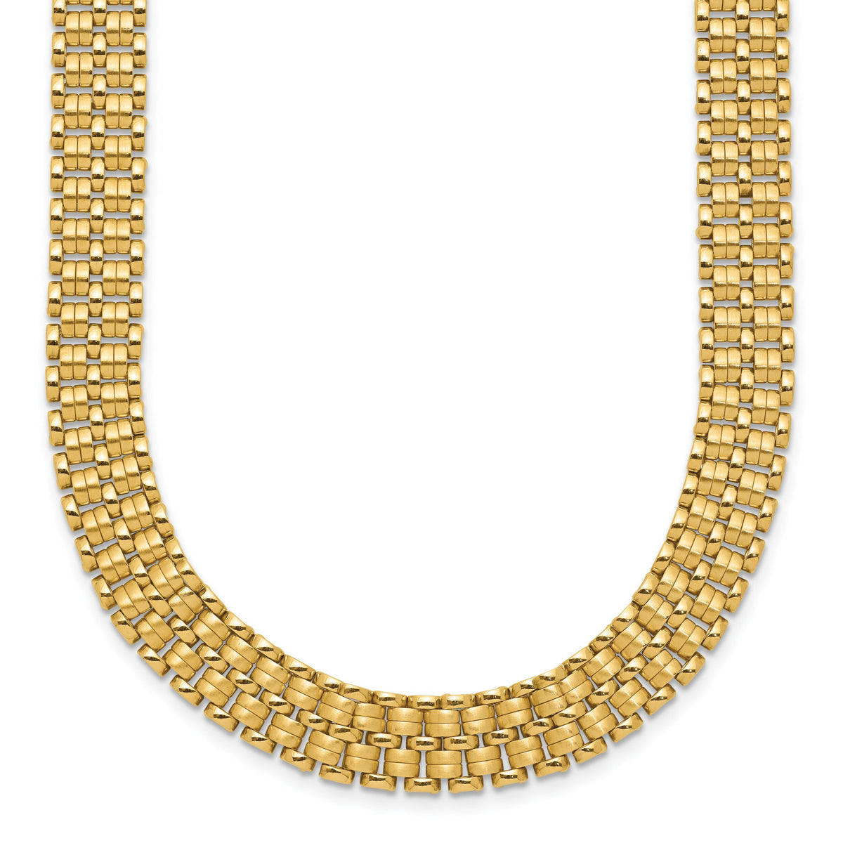 14K Brushed and Polished Basket Weave Pattern 17in Necklace-SF2814-17
