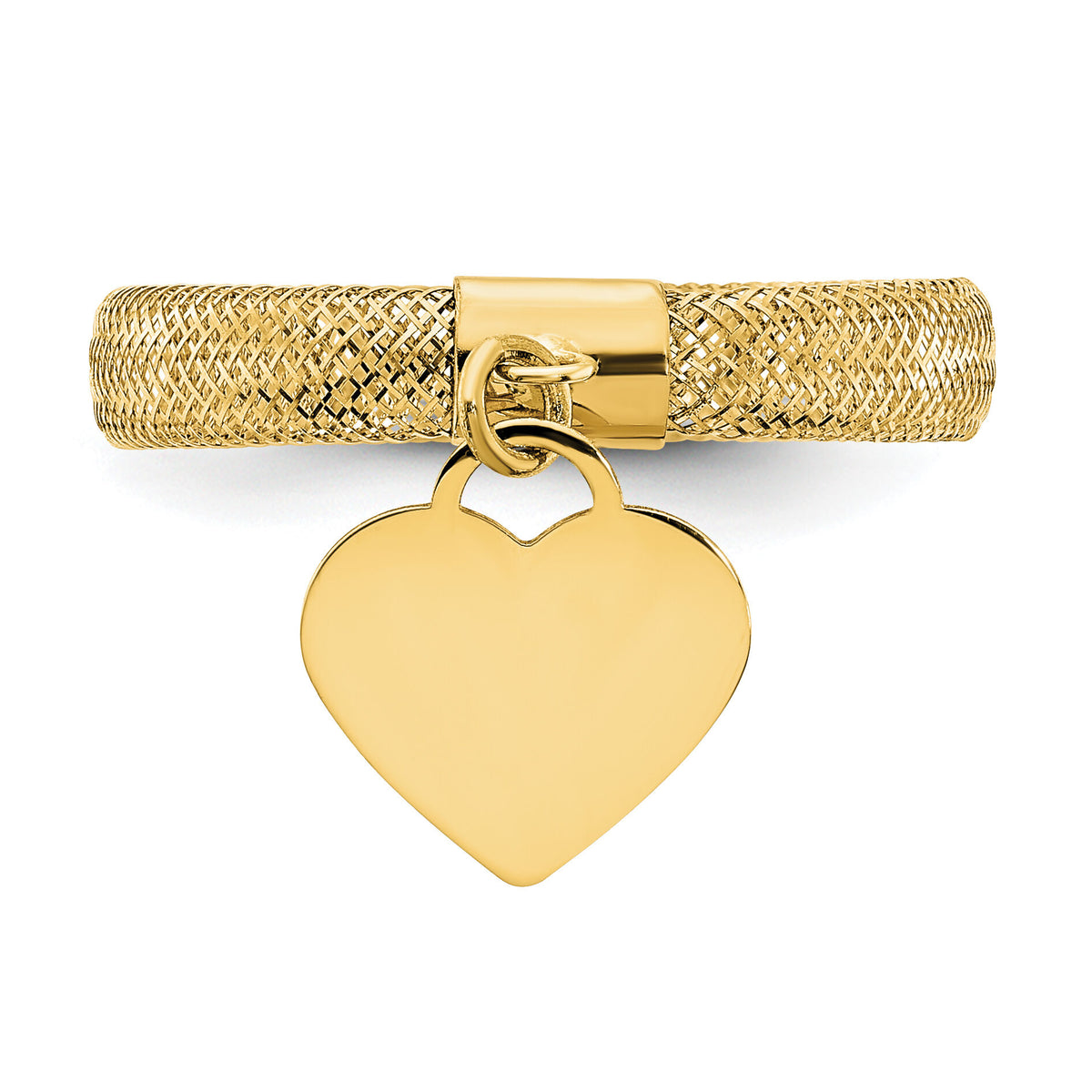 14K Gold Woven Mesh Stretch Polished Heart Charm Ring-SF2819