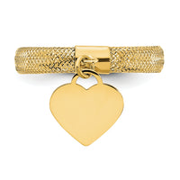 14K Gold Woven Mesh Stretch Polished Heart Charm Ring-SF2819