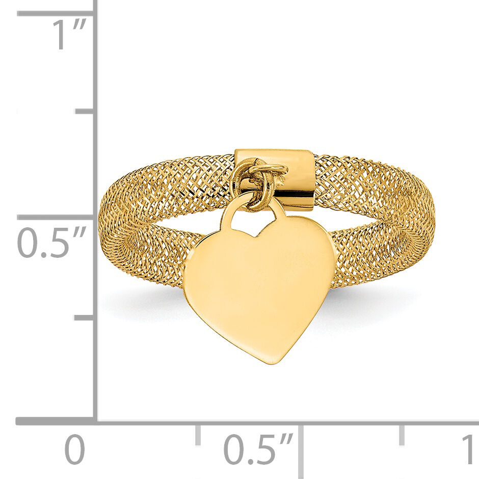 14K Gold Woven Mesh Stretch Polished Heart Charm Ring-SF2819