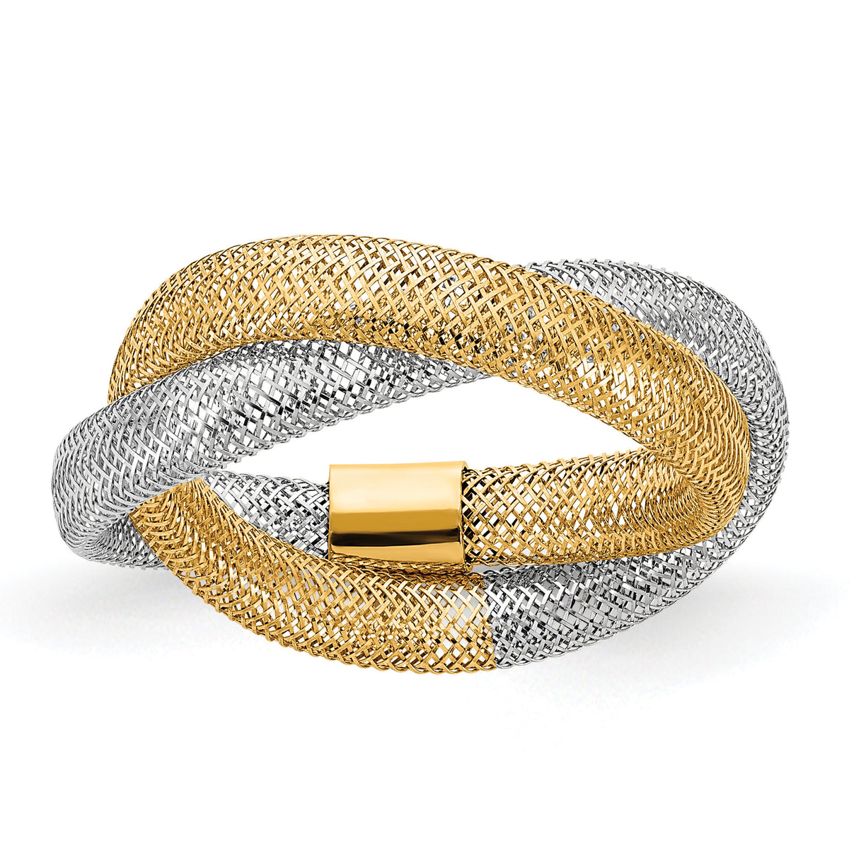 14K with Rhodium Woven Mesh Stretch Ring-SF2822