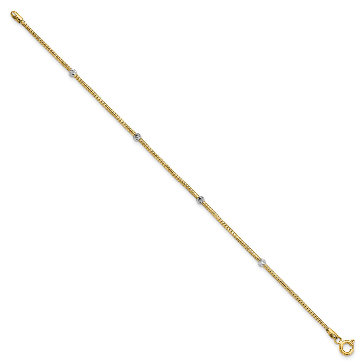 14K with Rhodium Woven Flexible D/C Beads Bracelet-SF2825-7.25