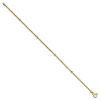 14K with Rhodium Woven Flexible D/C Beads Bracelet-SF2825-7.25