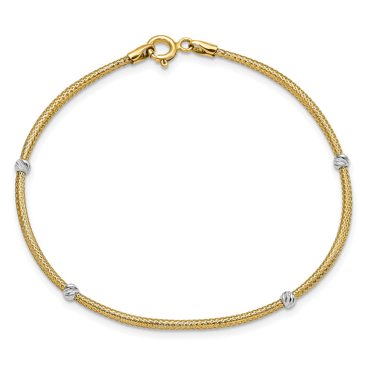 14K with Rhodium Woven Flexible D/C Beads Bracelet-SF2825-7.25