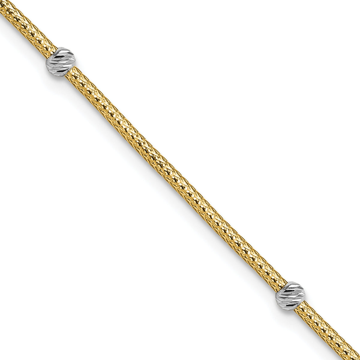 14K with Rhodium Woven Flexible D/C Beads Bracelet-SF2825-7.25